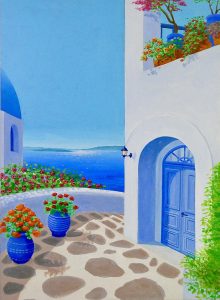 ギリシア
サントリーニ島 絵画 風景画
海外 明るい 海の絵