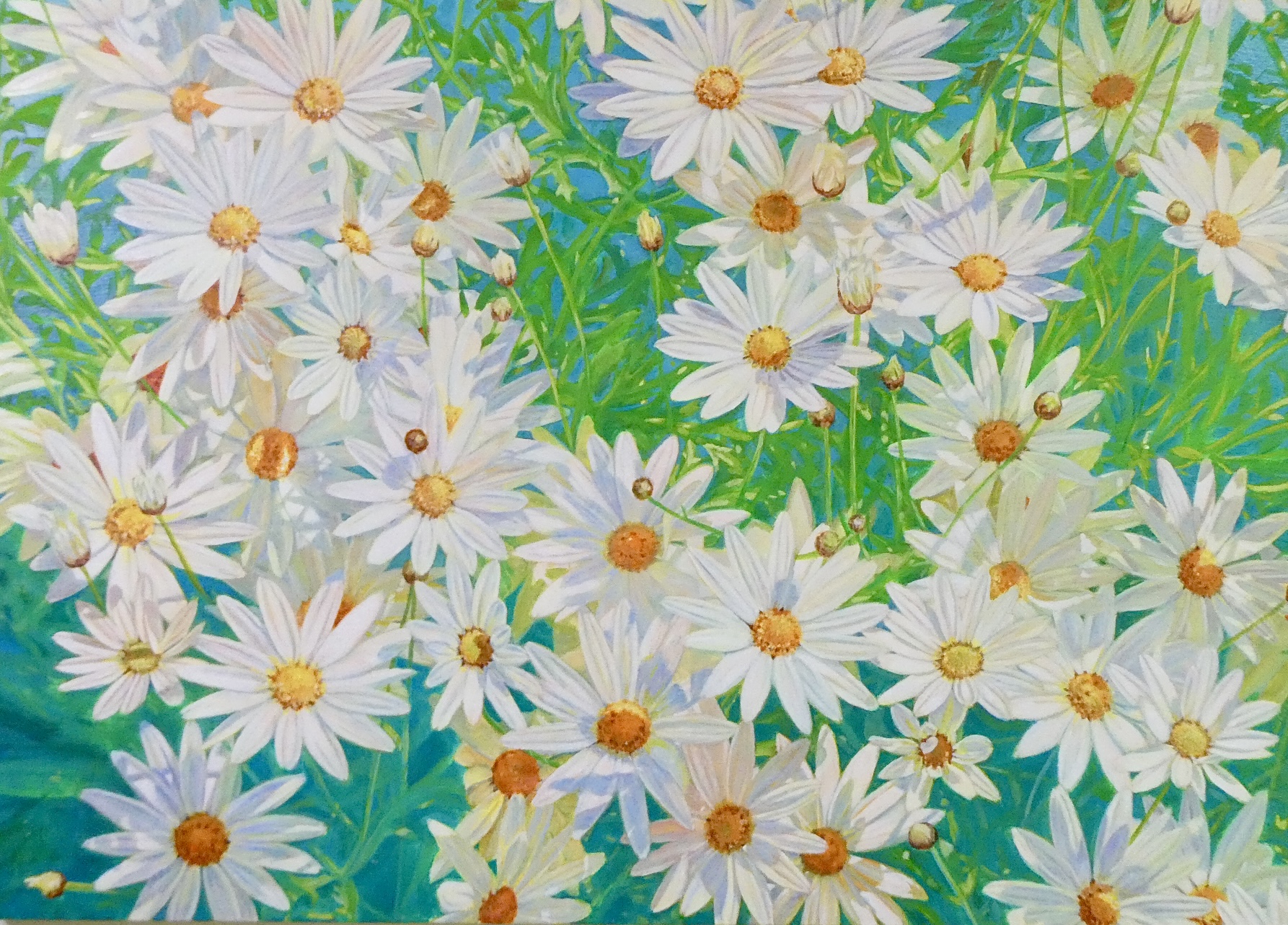 マーガレットの絵 花の絵 アクリル画 アクリル絵の具 絵画