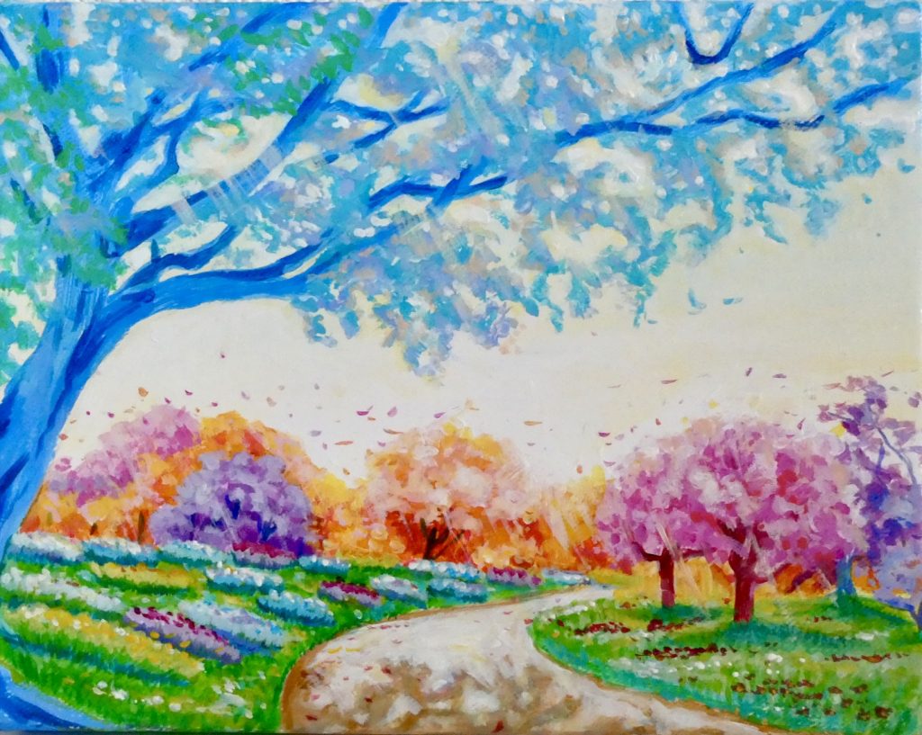 風景画 アクリル画 アクリル絵の具 絵画 カラフル 明るい絵 綺麗な絵 小さい絵