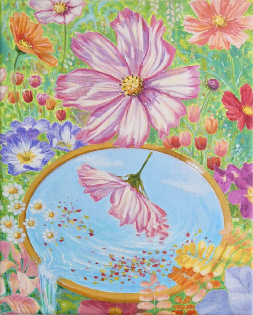 花の絵 アクリル画 アクリル絵の具 絵画 明るい絵 綺麗な絵 癒し 鮮やか 小さい絵 花畑 カラフル